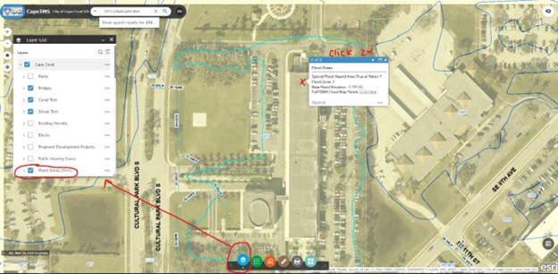 screenshot of capeims flood information search